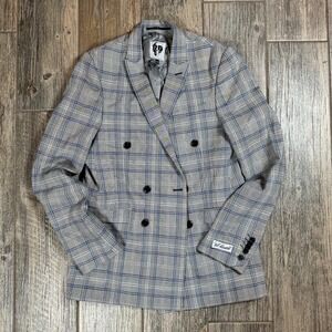 Twisted Tailor Jose Tall Jacket‎ 40T Grey Blue Plaid Double Breasted Blazer